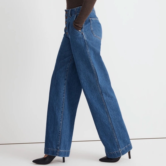 Madewell Blue Wide Leg Button-Fly Jeans Size 26 - Picture 3 of 16